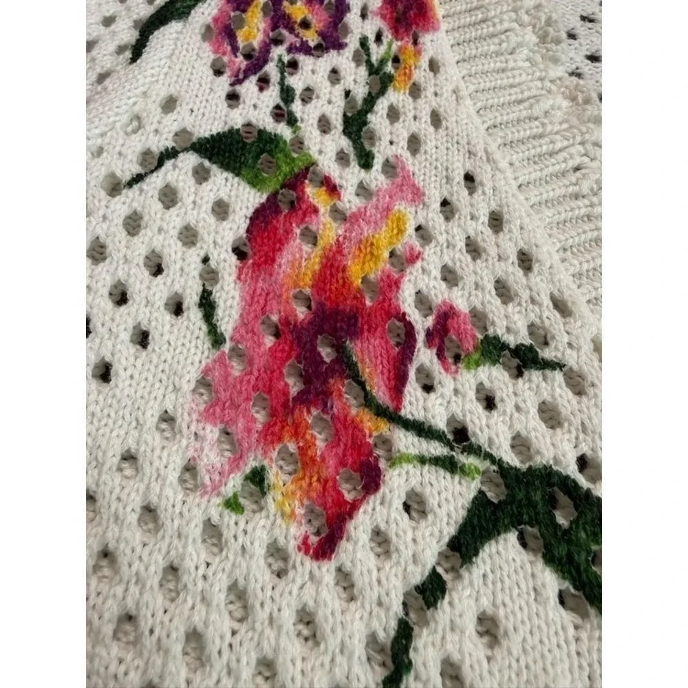 Alison Sheri Floral Knit Women's Cotton Cardigan Sweater Size‎ S/P